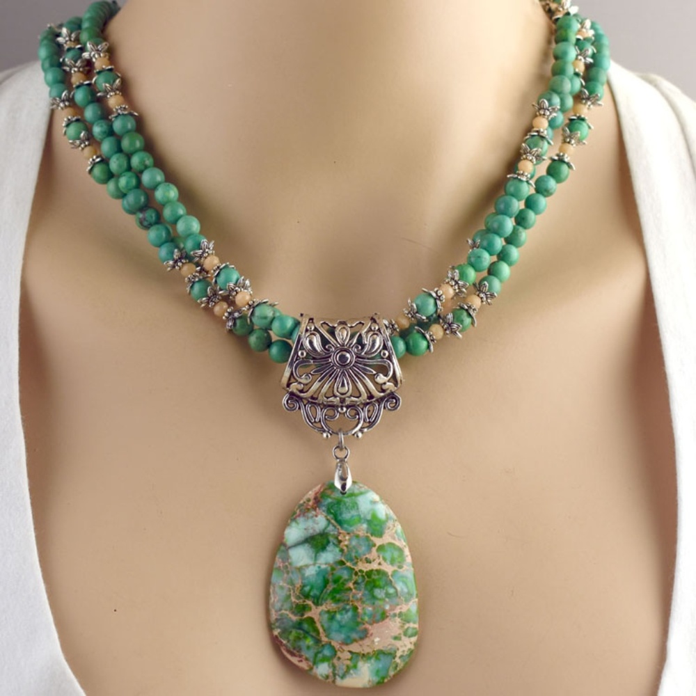 Turquoise and Jasper Necklace Earring Set